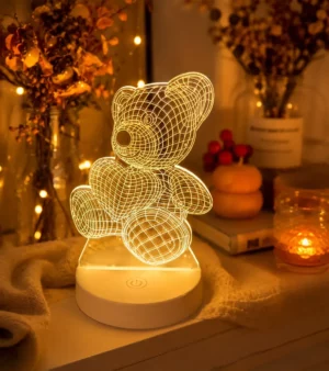 3D Teddy Bear LED Night Lamp – Charming Ambient Table Lighting - image 1