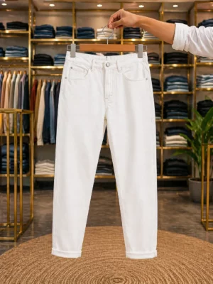 Men's Classic Off-White Slim Fit Cotton Trousers – Comfortable Everyday Casual Pants