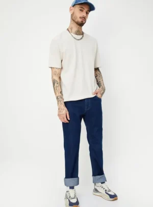 Harbor Blue – Classic Straight-Leg Jeans with Refined Cuff Detail - image 1