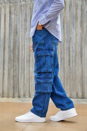 Classic Blue Cargo Denim Jeans for Men - image 1