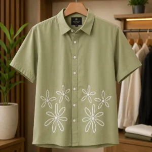 Men's Floral Embroidered Half-Sleeve Shirt | Modern Casual Wear | Summer Essential - image 1