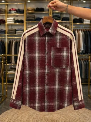 Men's Maroon & White Plaid Flannel Shirt – Full Sleeve Premium Casual Wear