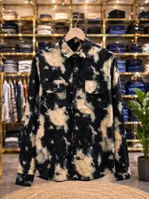Men's Tie-Dye Designer Shirt – Premium Black & Beige Full Sleeve Button-Up