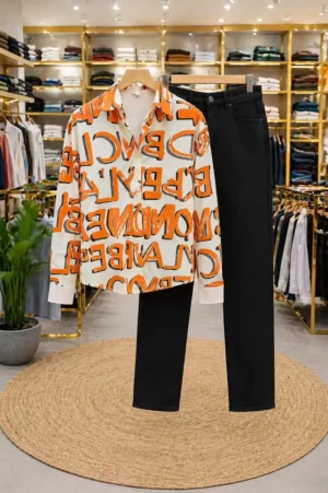 Men's Modern Combo Collection – Patterned Shirt with Coordinating Solid Trousers - image 1
