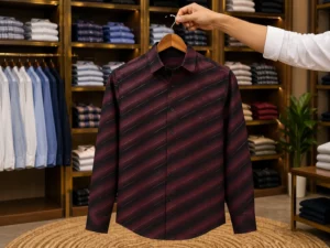 Men's Maroon & Black Striped Formal Shirt – Versatile Professional Wear