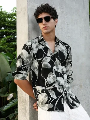 Urban Elegance – Contemporary Botanical Abstract Casual Shirt for Men - image 1