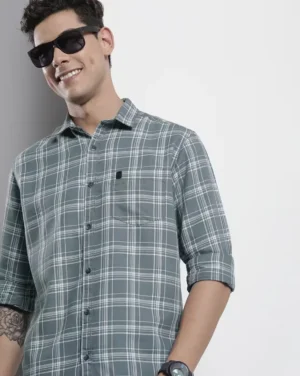 Charcoal & Ivory Tartan Slim Fit Casual Shirt – Modern Versatility with Premium Comfort - image 1
