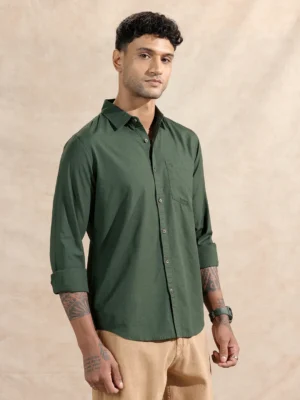 Men's Forest Green Cotton Casual Shirt | Superior Craftsmanship & Timeless Style - image 1