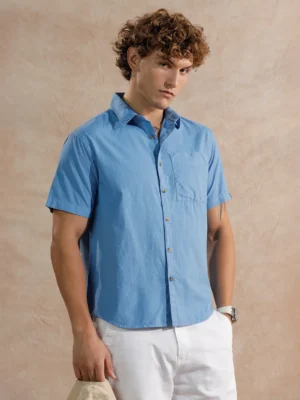 Men's Sky Blue Short Sleeve Casual Shirt - Premium Breathable Everyday Wear