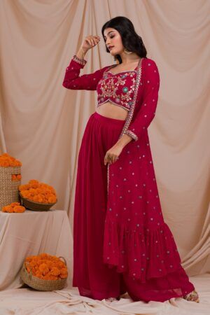 Rani Pink Zariwork Georgette Ready-to-Wear Sharara Suit - image 1