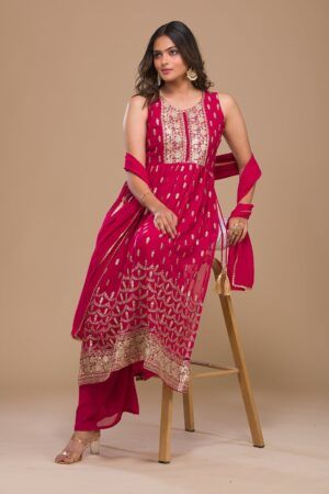 Magenta Zariwork Georgette Ready-to-Wear Salwar Kameez