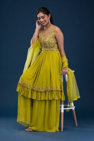 Emerald Mirrorwork Georgette Ready-Made Salwar Suit - image 1