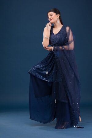 Navy Blue Cutdana Georgette Pre-Stitched Salwar Suit