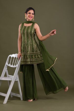Mehendi Sequins Georgette Readymade Sharara Suit - image 1