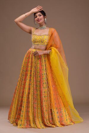 Radiant Yellow Cutdana Crepe Readymade Lehenga
