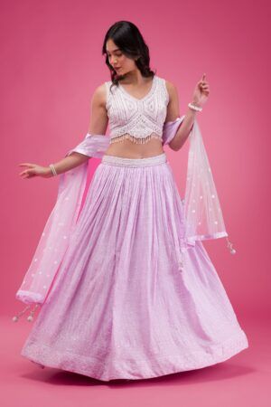 Lavender Threadwork Georgette Readymade Lehenga - image 1