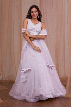 Lavender Sequins Net Readymade Lehenga - image 1