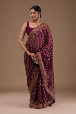 Wine Red Stonework Art Silk Designer Saree - image 1