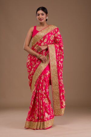 Pink Zariwork Georgette Designer Saree - image 1