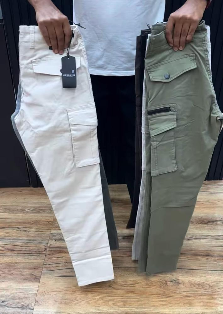 Men's Slim Fit Cotton Cargo Trousers with Snap Flap Pockets