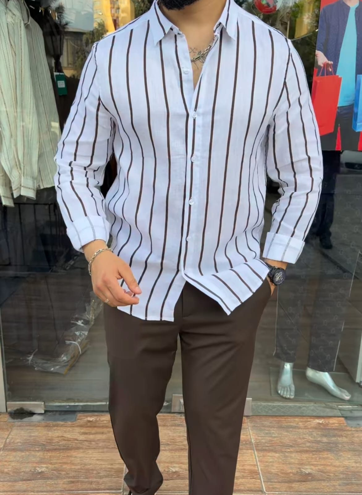 White & Brown Striped Linen Shirt Combo - Premium Quality at ₹149 - image 1