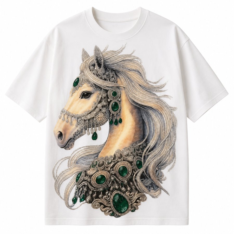 Oversized White Horse Graphic Streetwear T-Shirt | Casual Tee - image 1
