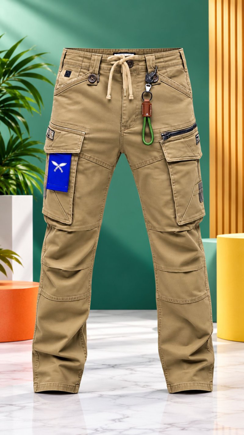 Men's Khaki Multi-Pocket Cargo Pants - image 1