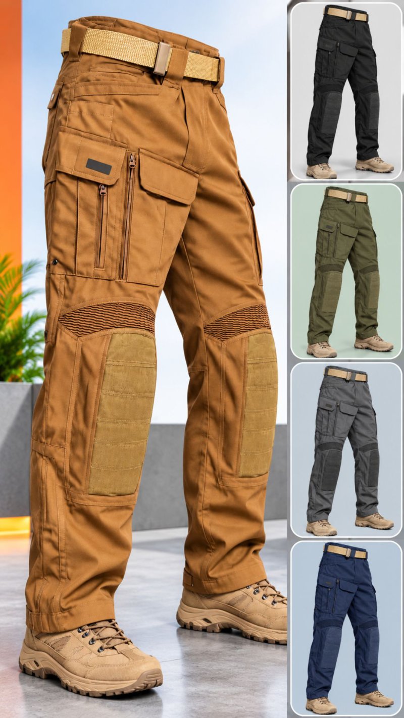 Men's Tan Tactical Cargo Pants with Knee Panel