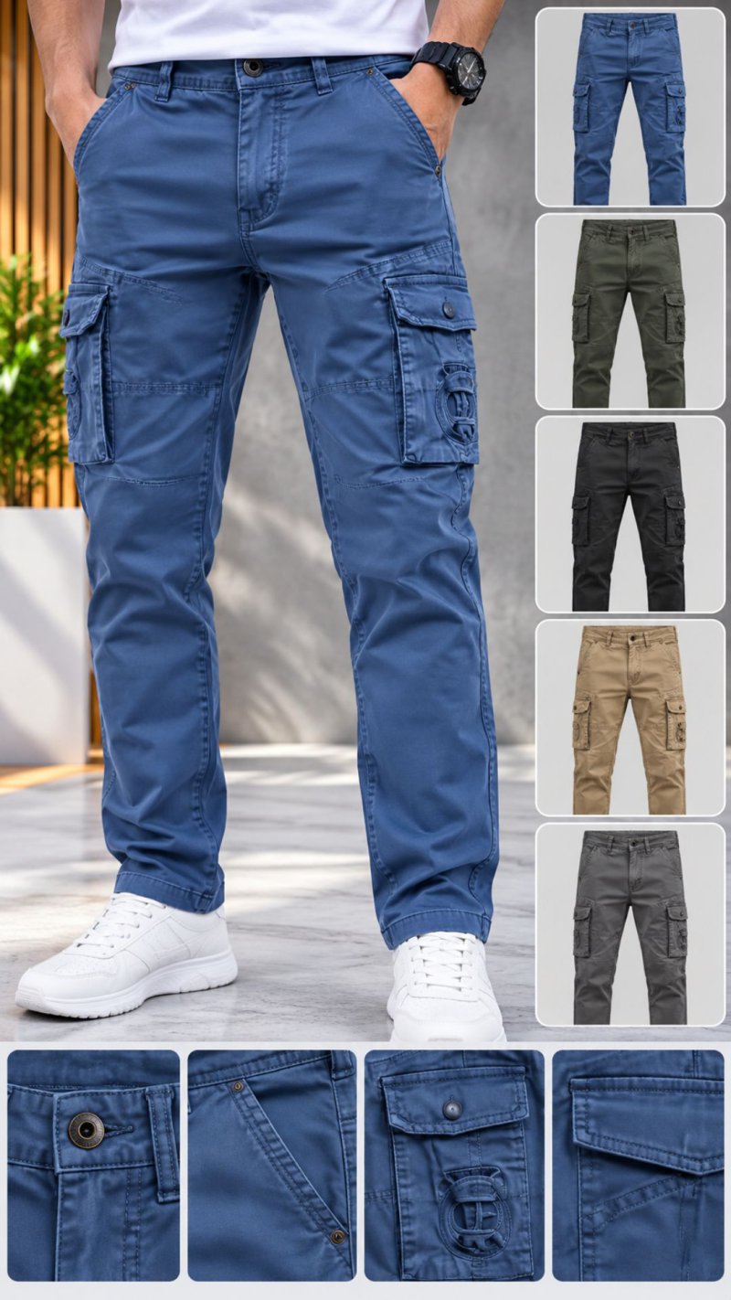 Men's Blue Cotton Cargo Pants