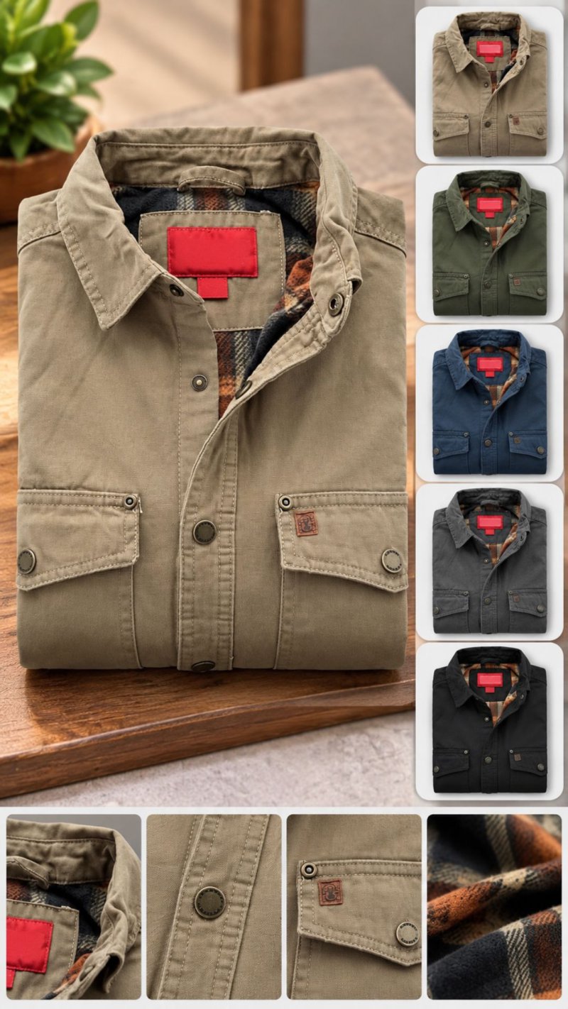 Men's Khaki Flannel-Lined Shacket Jacket - image 1