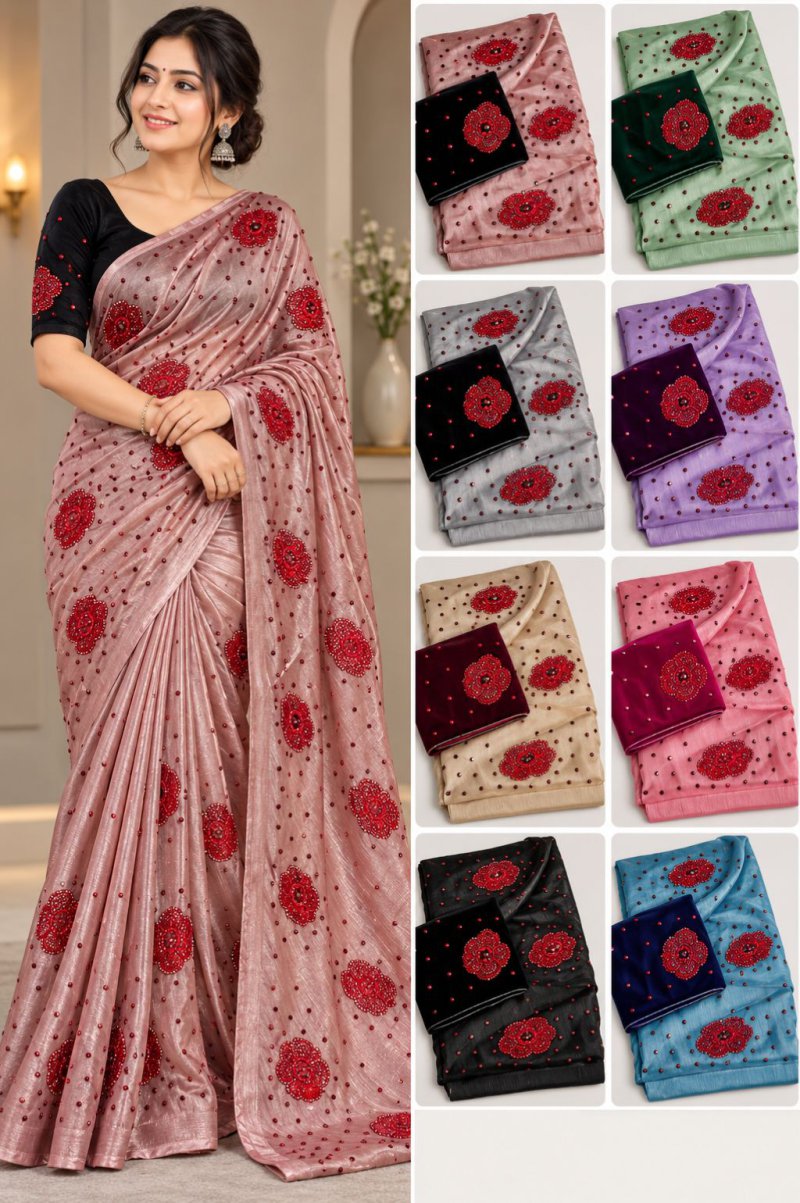 Dusty Pink Embellished Saree with Velvet Blouse