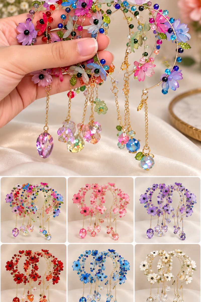 Multicolor Crystal Flower Drop Earrings - image 1